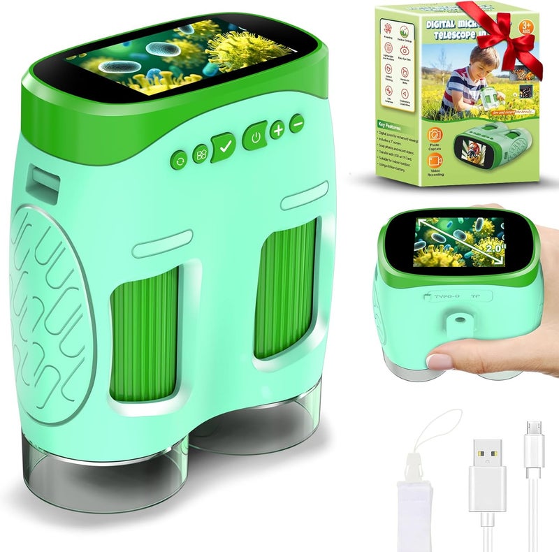Nicmore 1000X Handheld Microscope for Kids : 4K 2.0" Screen Rechargeable Telescope and Camera Combo with 6 Slides, Perfect for Indoor Outdoor Exploration, Portable Edu for Age 3-12 Children - Image 1